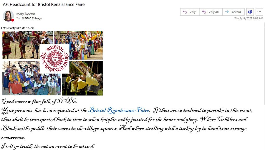 DMC Renaissance Faire Invitation Email